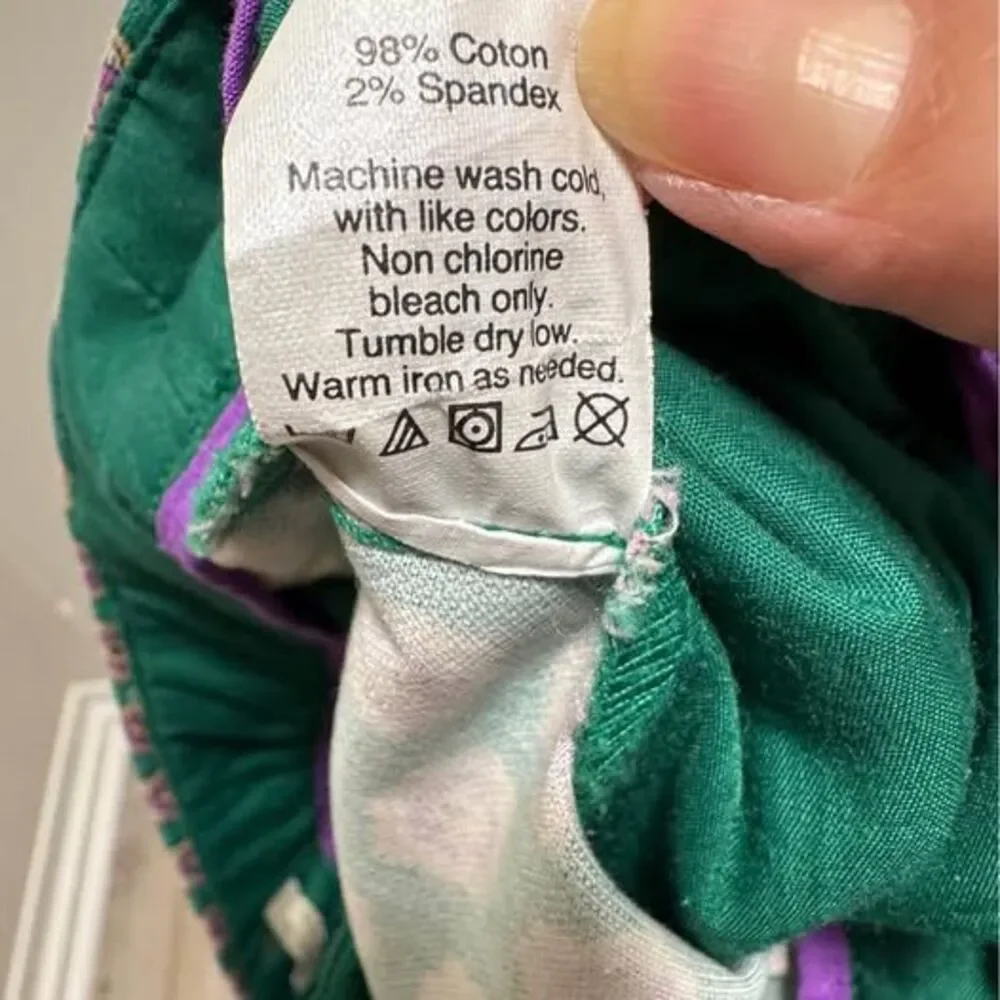 J.Crew Stretch Green Purple Medallion Print Pants Size 4 Cotton Ankle
